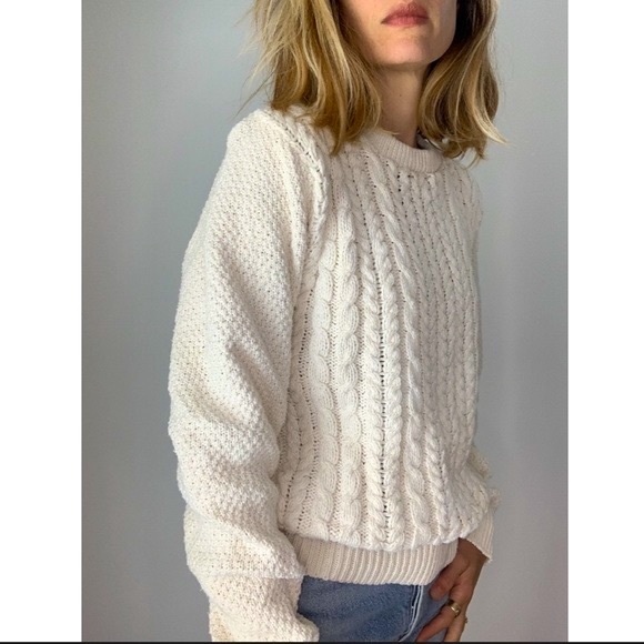 Vintage Sweaters - Vintage Cream Cable Knit Braided Sweater